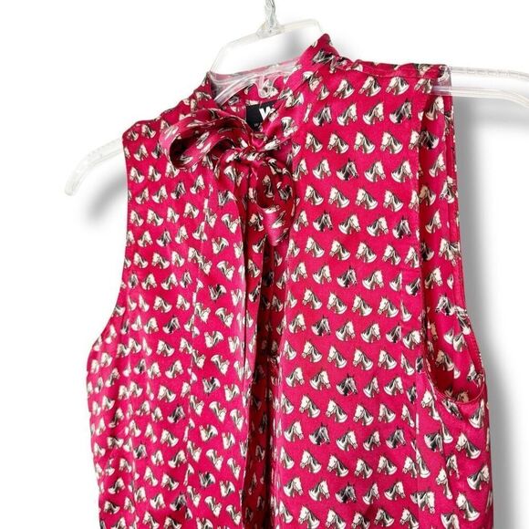 W by Worth Horse Head Equestrian Print 100% Silk Tie Neck Sleeveless Blouse S/4 - Picture 3 of 9